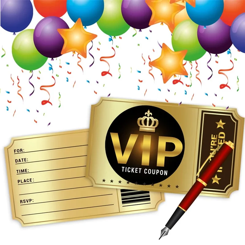 12-pak Double-sided film VIP fødselsdagsinvitationskort (12 kort + 12 konvolutter) Børnefest invitationskort Gave til temafest - Guld