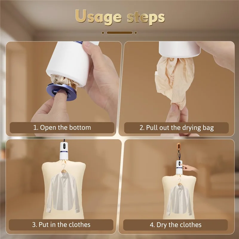 240-Min Timer Pocket Sized Mini Clothes Dryer 360° PTC Hot Air Circulation Drying Machine - EU Plug  /  White