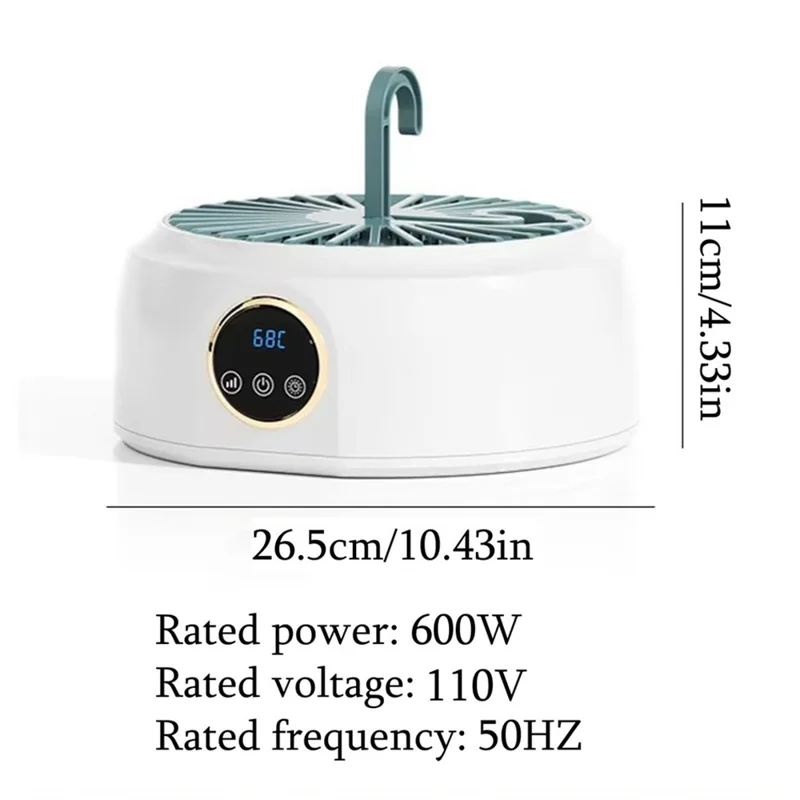 360° Circulation Foldbar tørretumbler 68°C konstant temperatur tørringsmaskine 10 kg stor kapacitet - EU stik / Mælkevit