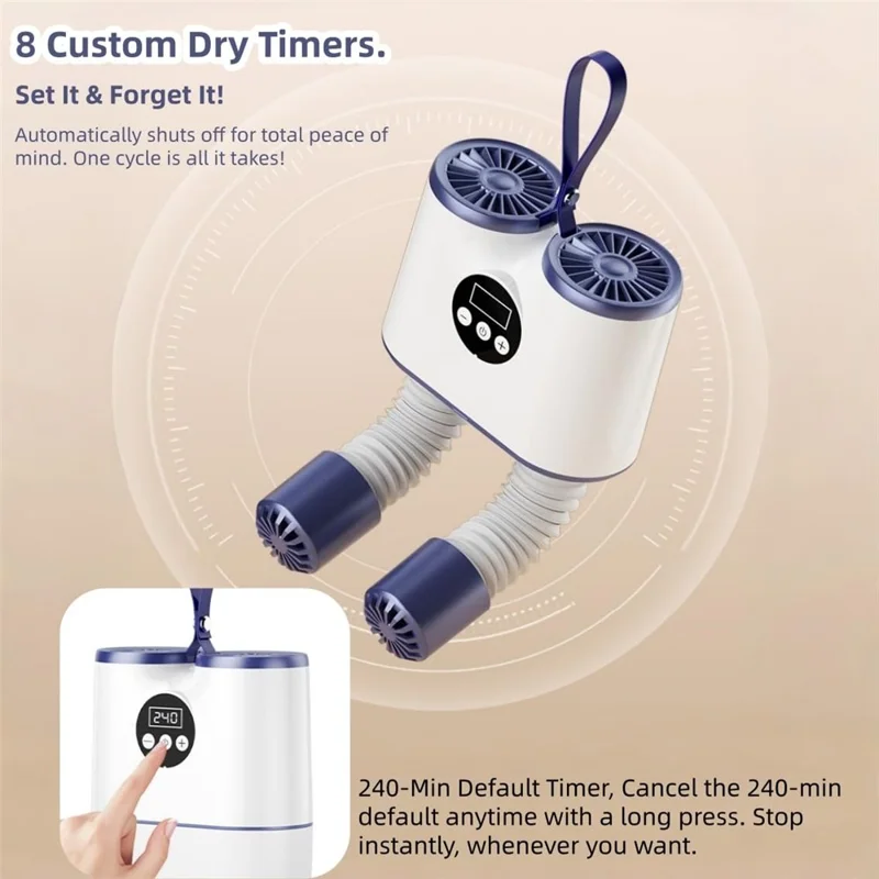 55°C Constant Heat UV Sterilizing Smart Shoe Dryer Dual Fan Fast Drying Retractable Shoe Warmer 8-Speed Timer