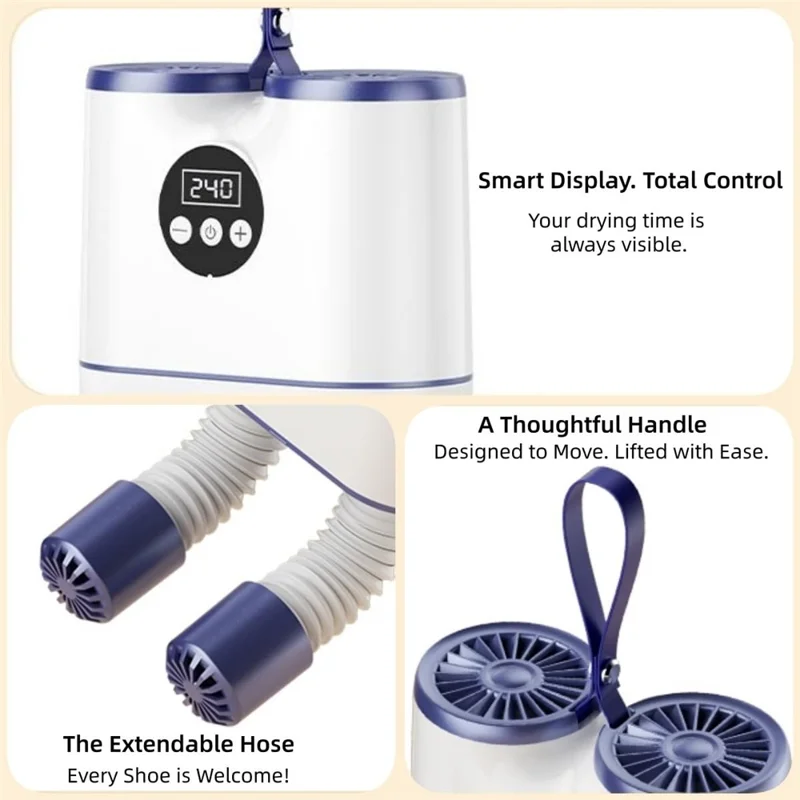 55°C Constant Heat UV Sterilizing Smart Shoe Dryer Dual Fan Fast Drying Retractable Shoe Warmer 8-Speed Timer