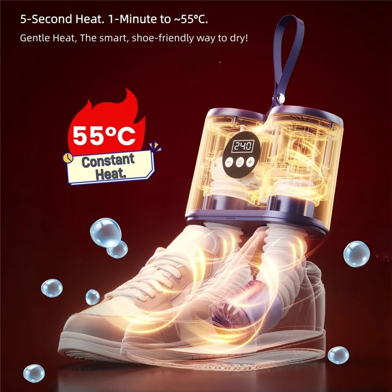 55°C Constant Heat UV Sterilizing Smart Shoe Dryer Dual Fan Fast Drying Retractable Shoe Warmer 8-Speed Timer
