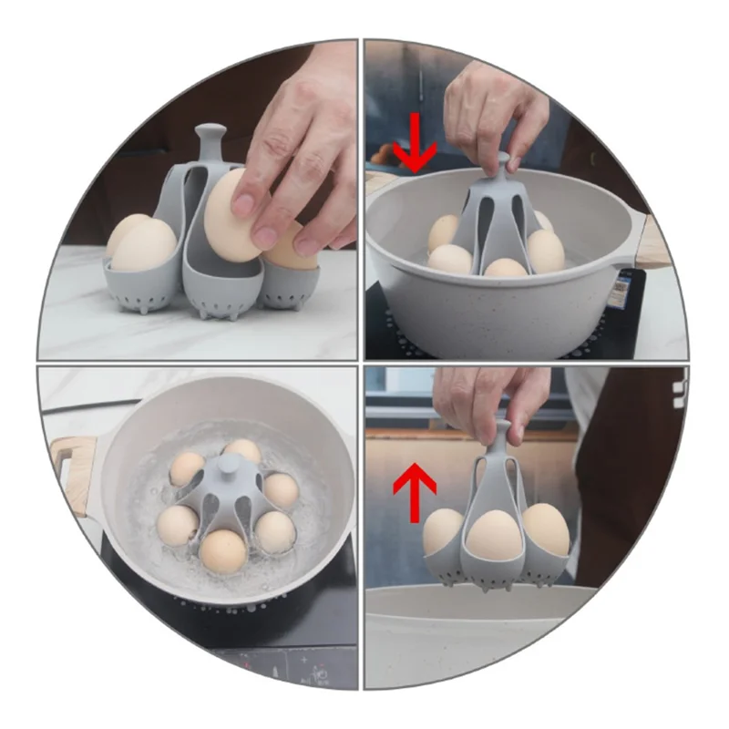Creative Silicone Eggs Cooker Even Heating Boiled Egg Maker with Drainage Holes Storage Tray for 4 Eggs