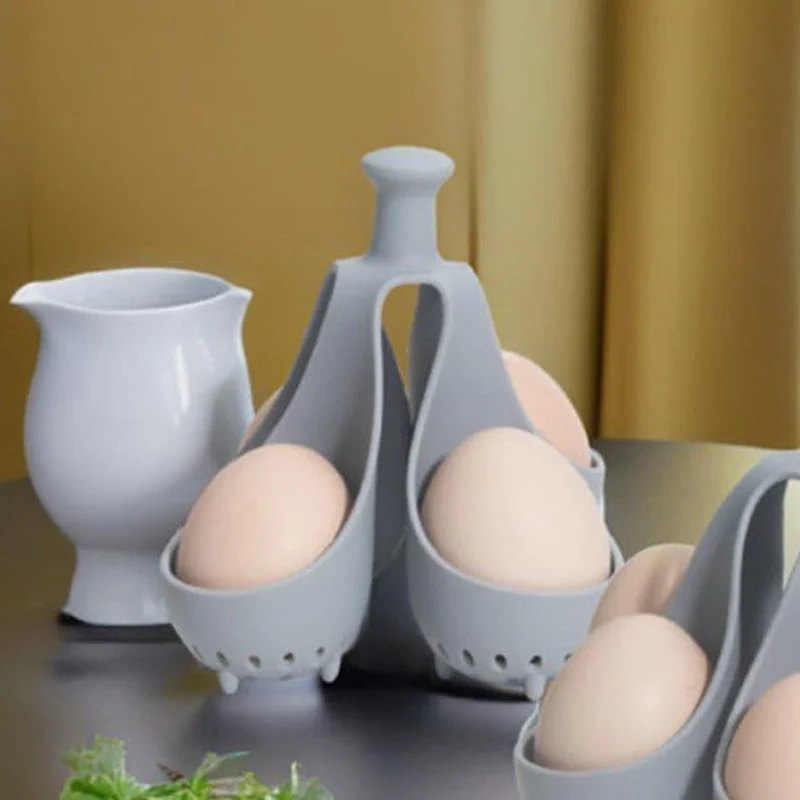 Creative Silicone Eggs Cooker Even Heating Boiled Egg Maker with Drainage Holes Storage Tray for 4 Eggs
