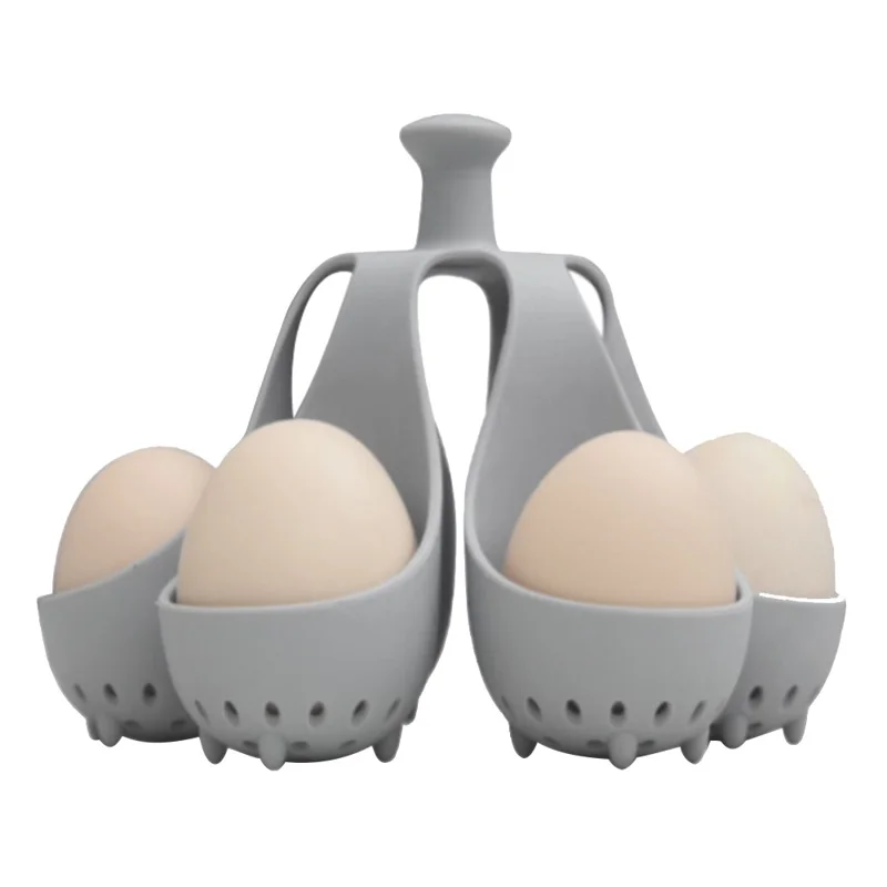 Creative Silicone Eggs Cooker Even Heating Boiled Egg Maker with Drainage Holes Storage Tray for 6 Eggs