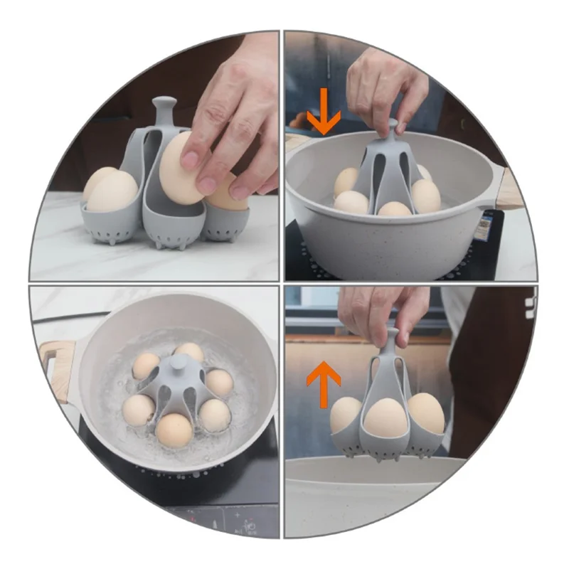 Creative Silicone Eggs Cooker Even Heating Boiled Egg Maker with Drainage Holes Storage Tray for 6 Eggs