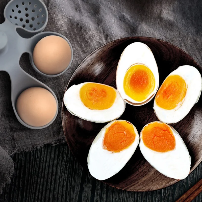 Creative Silicone Eggs Cooker Even Heating Boiled Egg Maker with Drainage Holes Storage Tray for 6 Eggs
