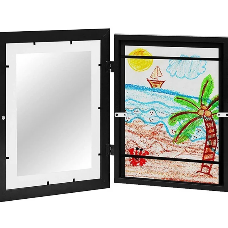 8 inch (15.2x20.3cm) Photo Holder Magnetic Flip Picture Frame Clear Display for Artwork - Black