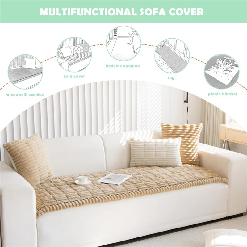 70x180cm Pet-Friendly Sofa Cushion Thickened Soft Corduroy Sofa Cover Breathable Non-Slip - Coffee