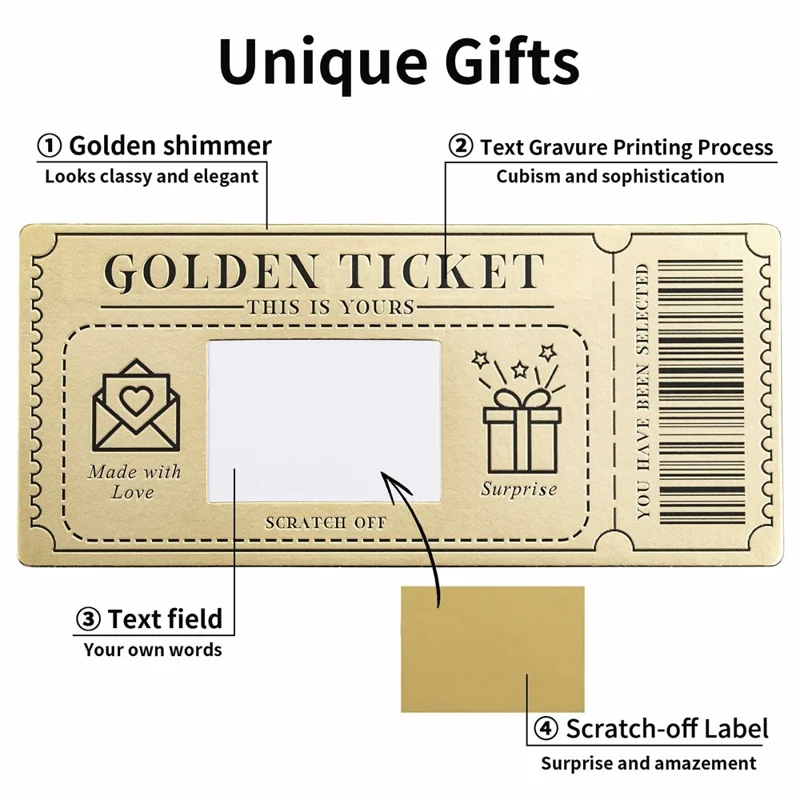 Guld-billet skrabelsedler DIY fødselsdagsindbydelseskort med konvolutter til festlige begivenheder