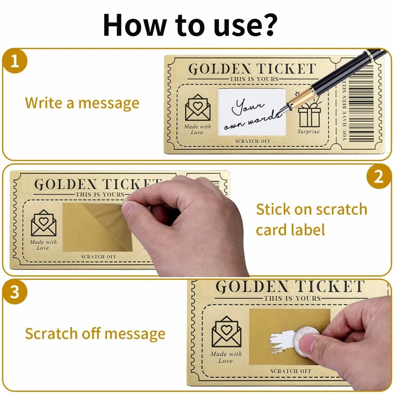 Guld-billet skrabelsedler DIY fødselsdagsindbydelseskort med konvolutter til festlige begivenheder