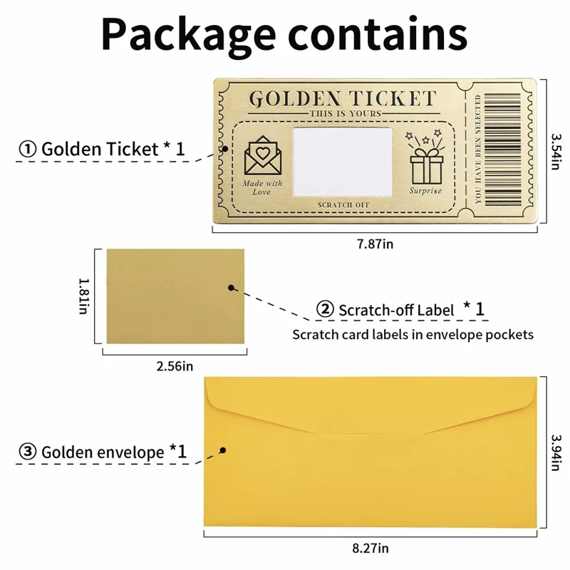 Guld-billet skrabelsedler DIY fødselsdagsindbydelseskort med konvolutter til festlige begivenheder