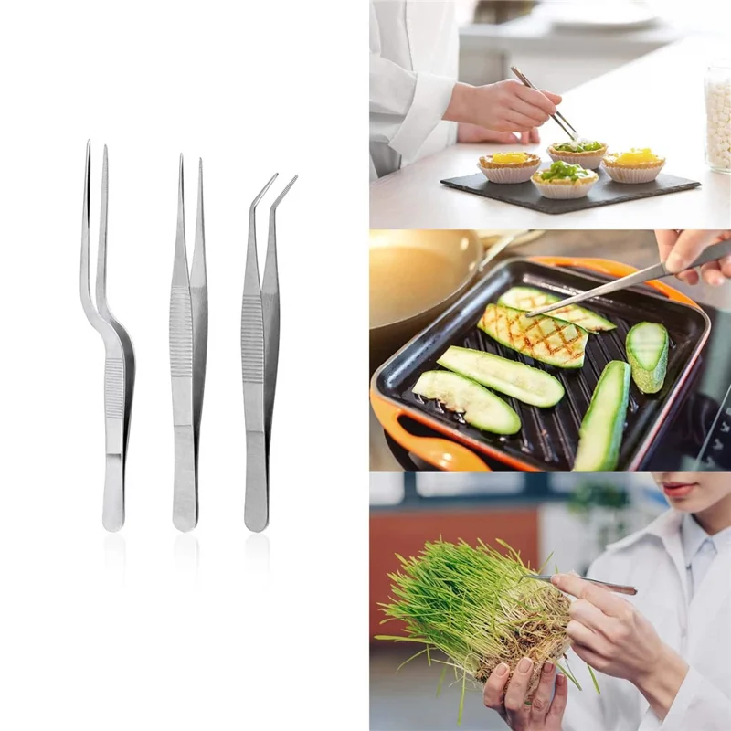 6Pcs Plating Tools Set Decorating Spoons Kit Stainless Steel Tweezers Sauce Drawing Spoon for Cooking / Baking / Dessert Decoration (No FDA) - Brown