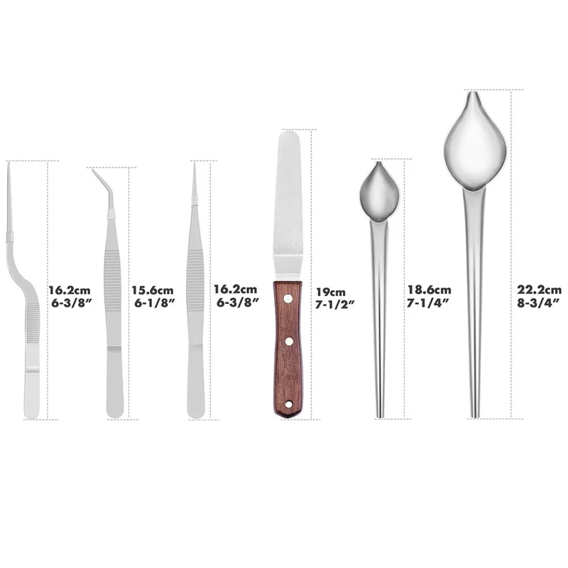 6Pcs Plating Tools Set Decorating Spoons Kit Stainless Steel Tweezers Sauce Drawing Spoon for Cooking / Baking / Dessert Decoration (No FDA) - Brown
