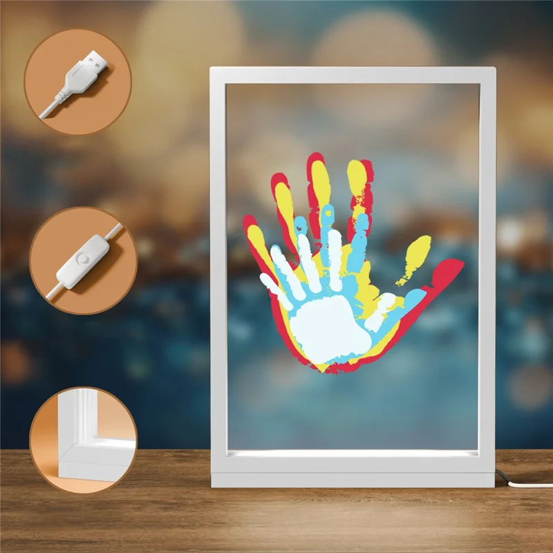 Przezroczysta ramka na odciski dłoni rodziny, zestaw do samodzielnego wykonania, prezent, wieloosobowa ramka z odciskami dłoni z oświetleniem LED - biała