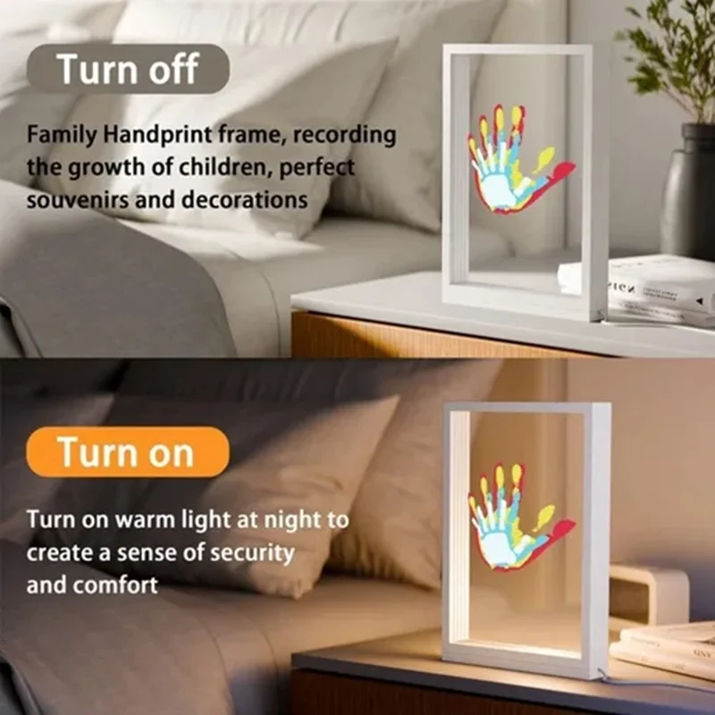 Przezroczysta ramka na odciski dłoni rodziny, zestaw do samodzielnego wykonania, prezent, wieloosobowa ramka z odciskami dłoni z oświetleniem LED - biała