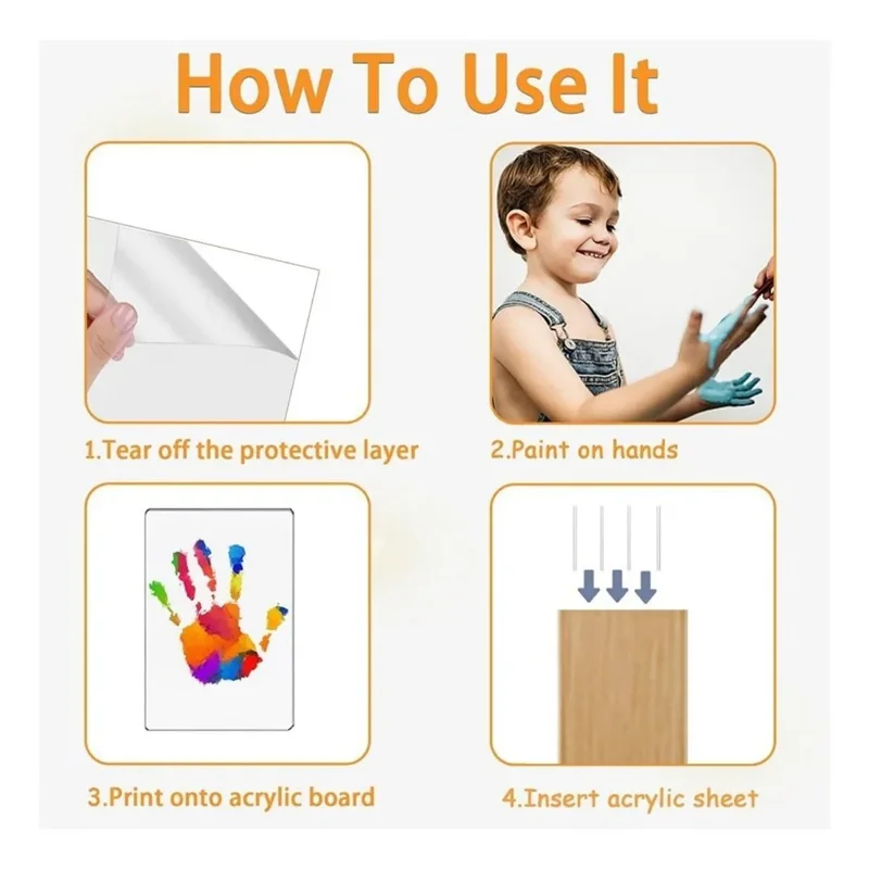 Przezroczysta ramka na odciski dłoni rodziny, zestaw do samodzielnego wykonania, prezent, wieloosobowa ramka z odciskami dłoni z oświetleniem LED - biała