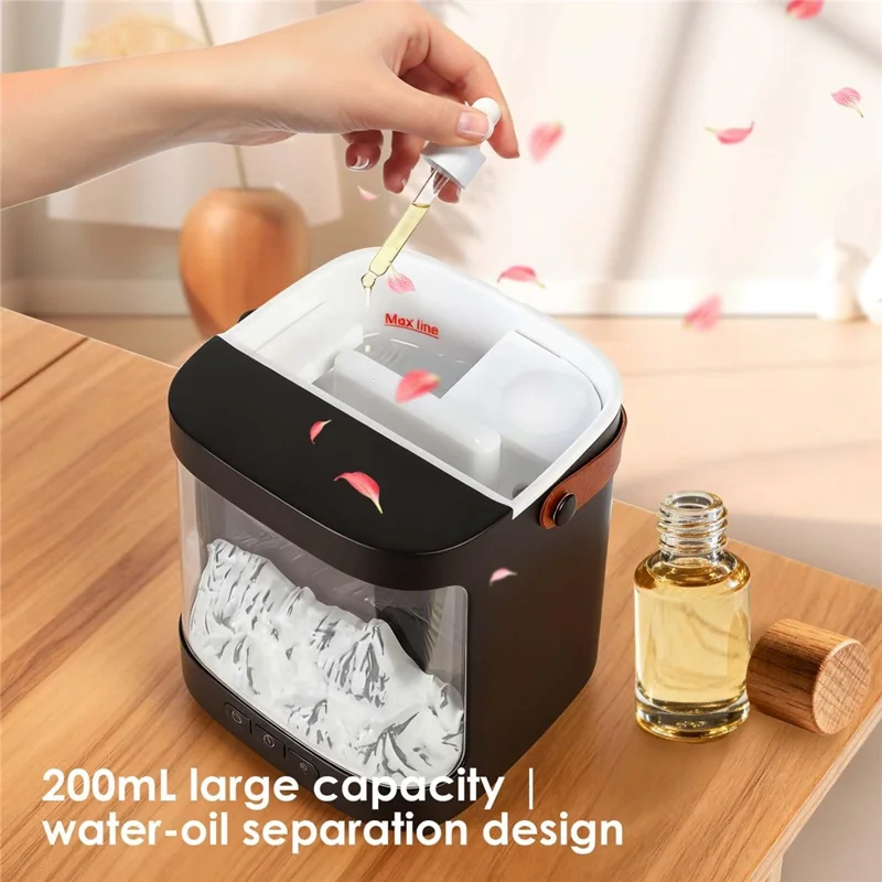 Aurora Diffuser Air Humidifier USB Aroma Mist Maker Simulated Snow Mountain Multi Color Flame Atmosphere Light - Black