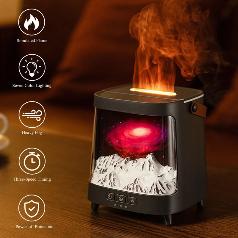 Aroma Diffuser USB Humidifier Colorful Flame Atmosphere Light Mist Maker for Home Office - Planet / White