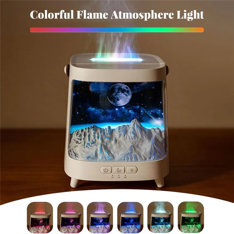 Aroma Diffuser USB Humidifier Colorful Flame Atmosphere Light Mist Maker for Home Office - Planet / White