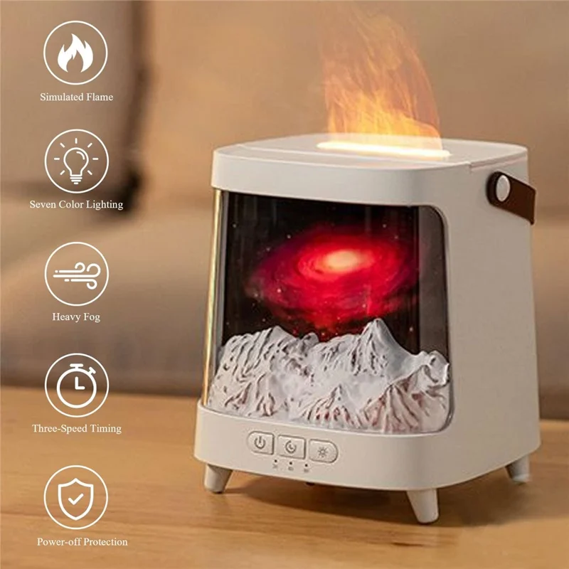 Aroma Diffuser USB Humidifier Colorful Flame Atmosphere Light Mist Maker for Home Office - Planet / White