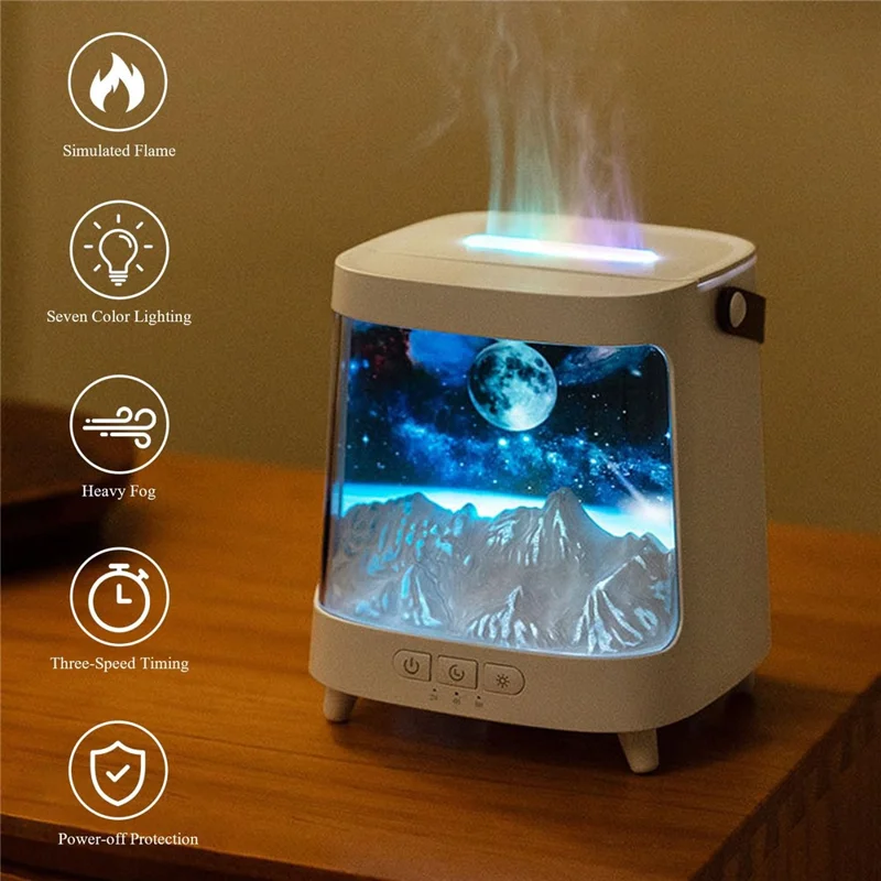 Aroma Diffuser USB Humidifier Colorful Flame Atmosphere Light Mist Maker for Home Office - Planet / White