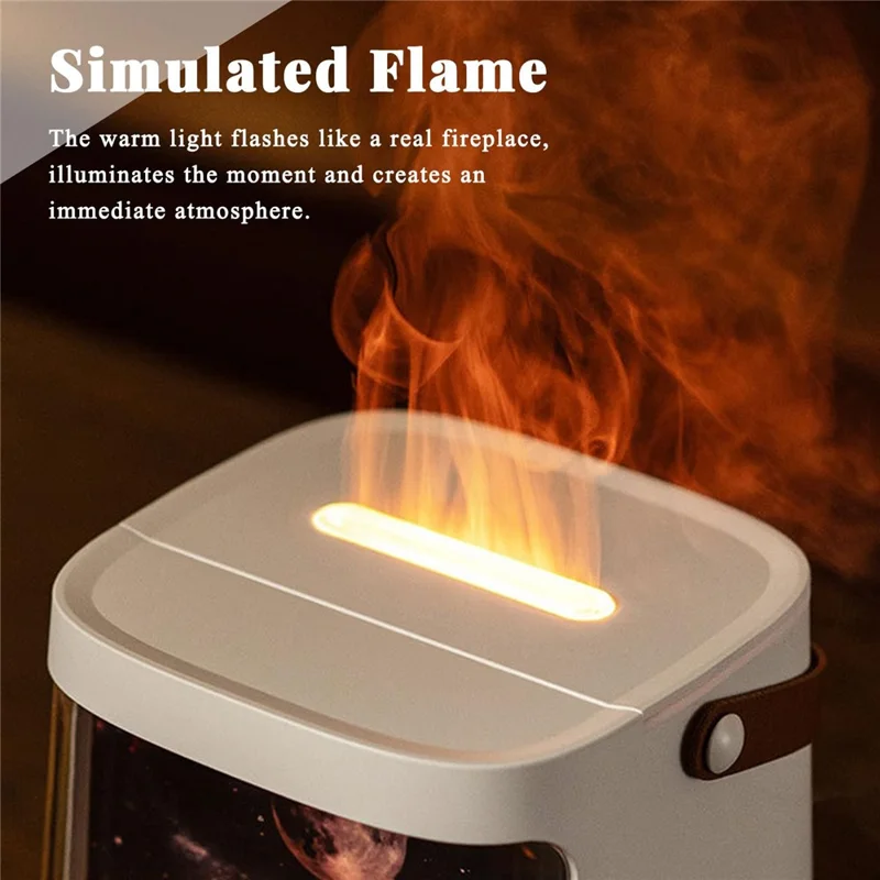 Aroma Diffuser USB Humidifier Colorful Flame Atmosphere Light Mist Maker for Home Office - Planet / White