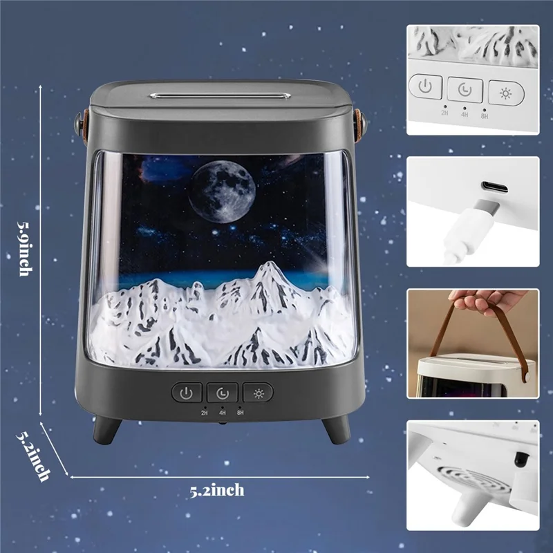 Aroma Diffuser USB Humidifier Colorful Flame Atmosphere Light Mist Maker for Home Office - Planet / White