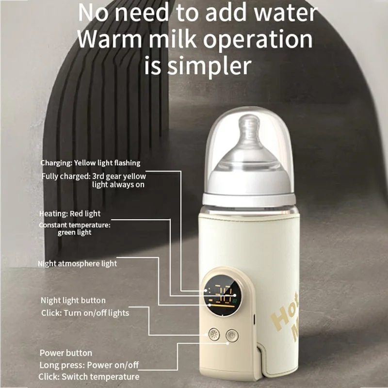 8000mAh Bottle Warmer 360° Uniform Heating Milk Sleeve Smart Temperature Control Baby Bottle Warmer - Battery