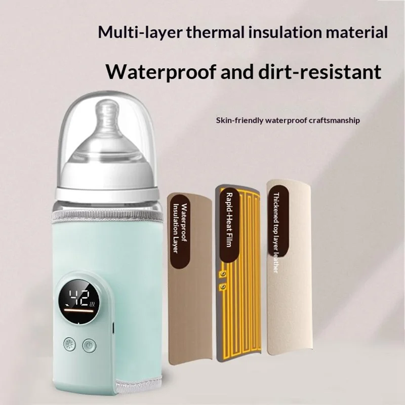 K7 Smart Constant Temperature Bottle Warmer USB Plug-in Baby Bottle Heater with 360° Full Wrapping Fast Heating Bottle Insulation Sleeve - Light Blue