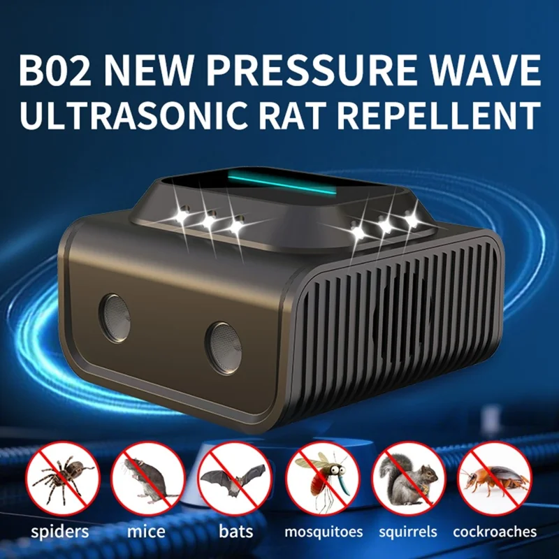 B02 Ultralydshøjtydende Rotteafskrækkelsesenhed med LED-lys til Bekæmpelse af Padder og Kakerlakker