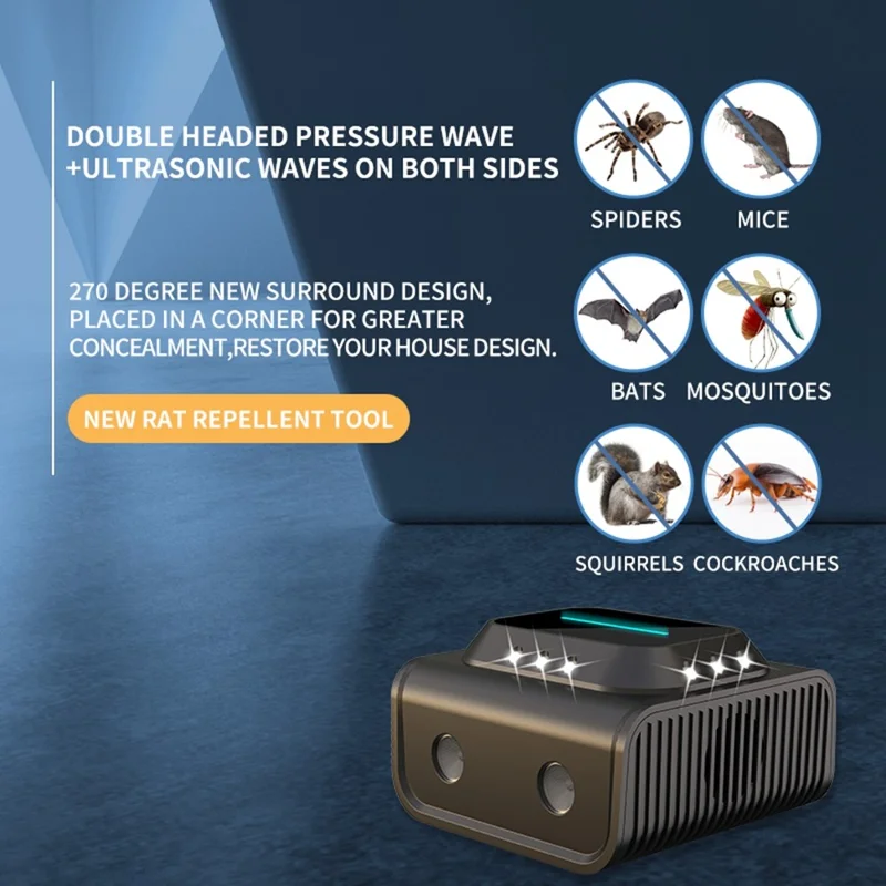 B02 Ultralydshøjtydende Rotteafskrækkelsesenhed med LED-lys til Bekæmpelse af Padder og Kakerlakker