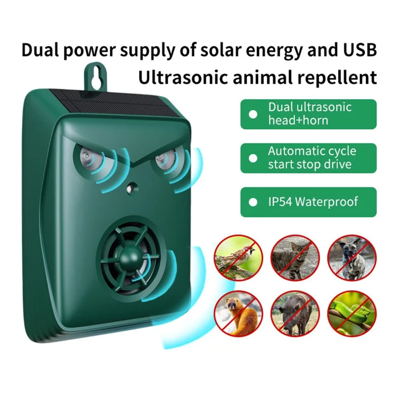 B09 Outdoor Solarbetriebene Ultraschall-Tierabwehr IP54 Wasserdichter Wandmontierter Vogel-Maus-Abwehrgerät