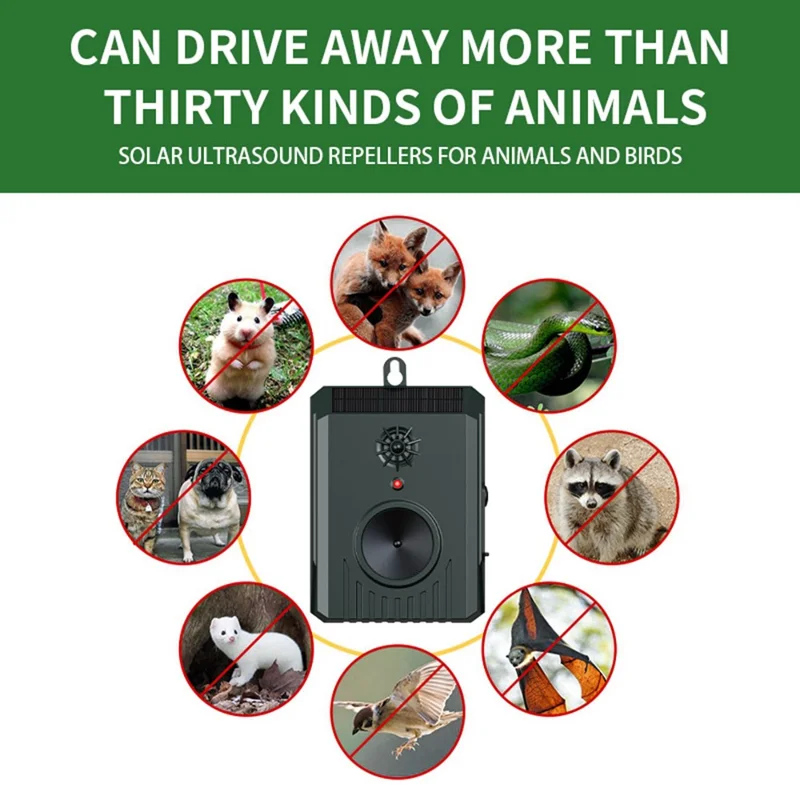 B10 Répulsif à Ultrasons Solaire Monté au Mur pour Animaux, Appareil de Contrôle des Nuisibles pour Souris, Chiens et Oiseaux