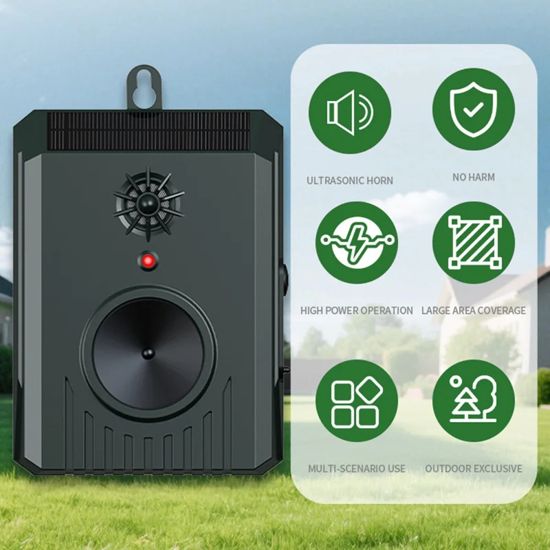 B10 Répulsif à Ultrasons Solaire Monté au Mur pour Animaux, Appareil de Contrôle des Nuisibles pour Souris, Chiens et Oiseaux