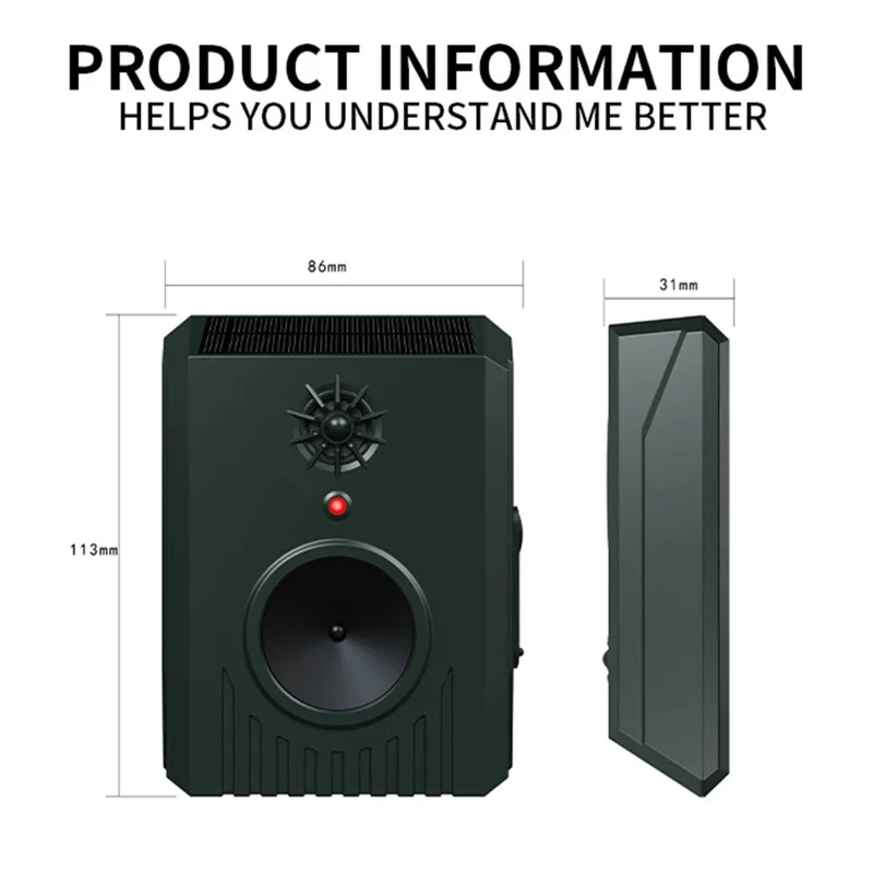 B10 Répulsif à Ultrasons Solaire Monté au Mur pour Animaux, Appareil de Contrôle des Nuisibles pour Souris, Chiens et Oiseaux