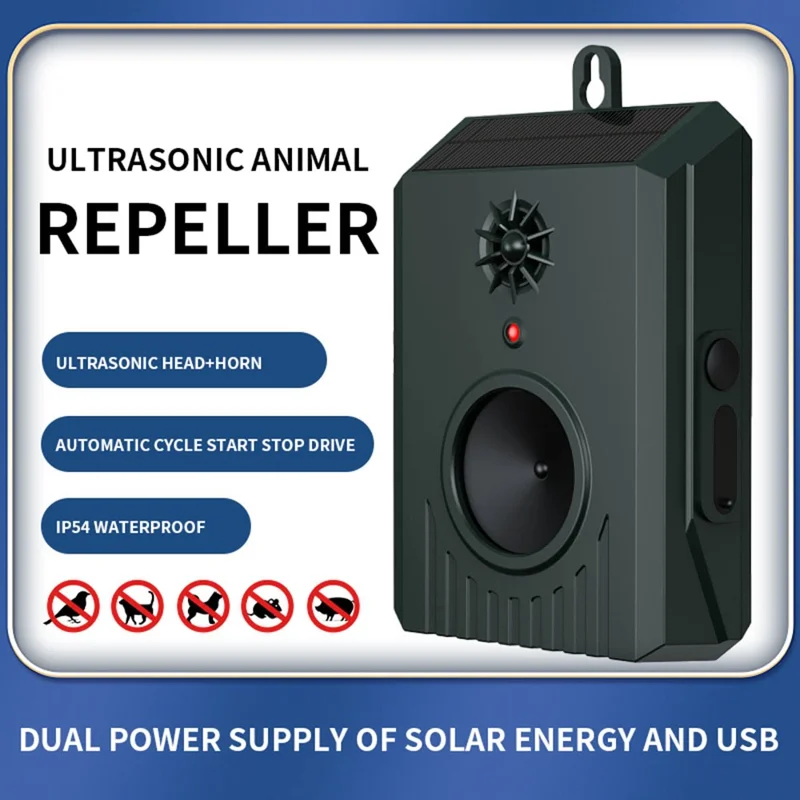 B10 Répulsif à Ultrasons Solaire Monté au Mur pour Animaux, Appareil de Contrôle des Nuisibles pour Souris, Chiens et Oiseaux