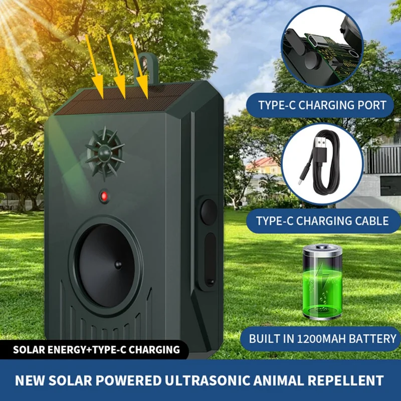 B10 Répulsif à Ultrasons Solaire Monté au Mur pour Animaux, Appareil de Contrôle des Nuisibles pour Souris, Chiens et Oiseaux