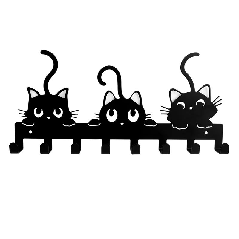 Animal Shaped Key Holder Wall Mount Hook Metal Iron Paw Print Hanger for Entryway Decorative Storage Organizer - Three Cats