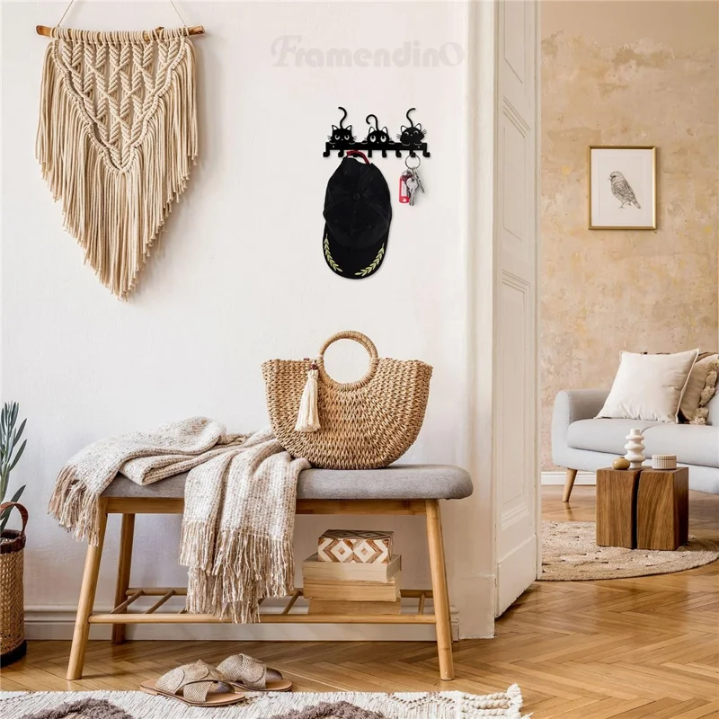 Animal Shaped Key Holder Wall Mount Hook Metal Iron Paw Print Hanger for Entryway Decorative Storage Organizer - Three Cats