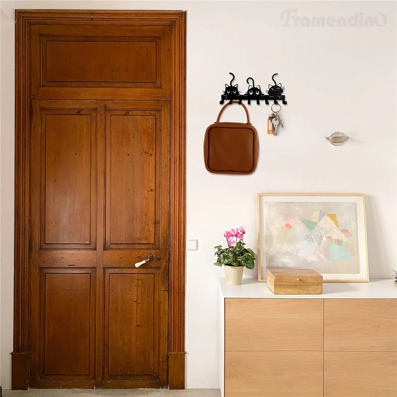 Animal Shaped Key Holder Wall Mount Hook Metal Iron Paw Print Hanger for Entryway Decorative Storage Organizer - Three Cats
