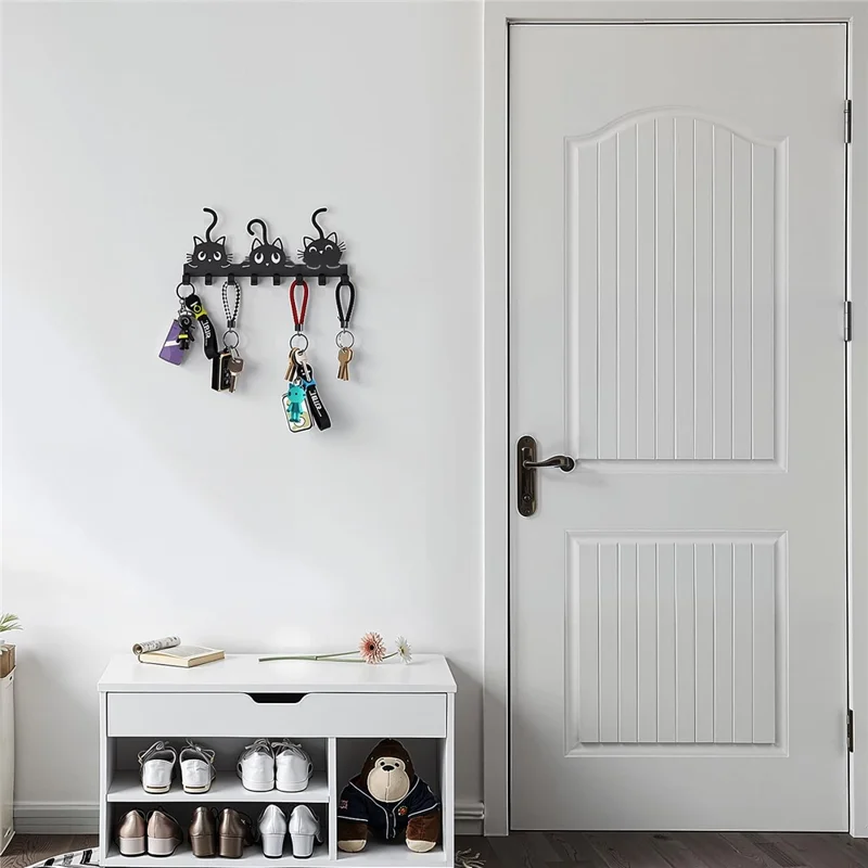 Animal Shaped Key Holder Wall Mount Hook Metal Iron Paw Print Hanger for Entryway Decorative Storage Organizer - Three Cats
