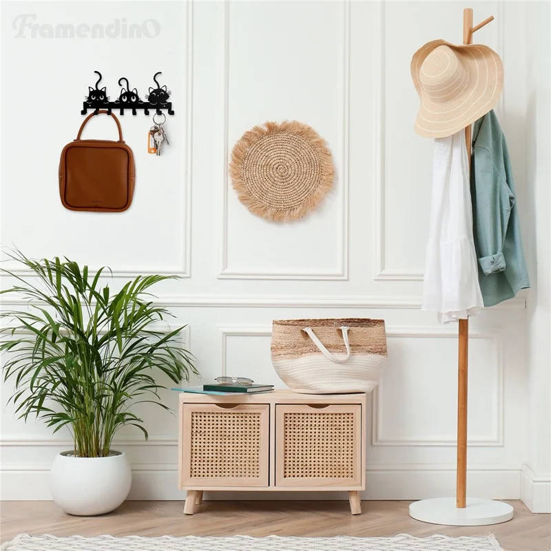 Animal Shaped Key Holder Wall Mount Hook Metal Iron Paw Print Hanger for Entryway Decorative Storage Organizer - Three Cats