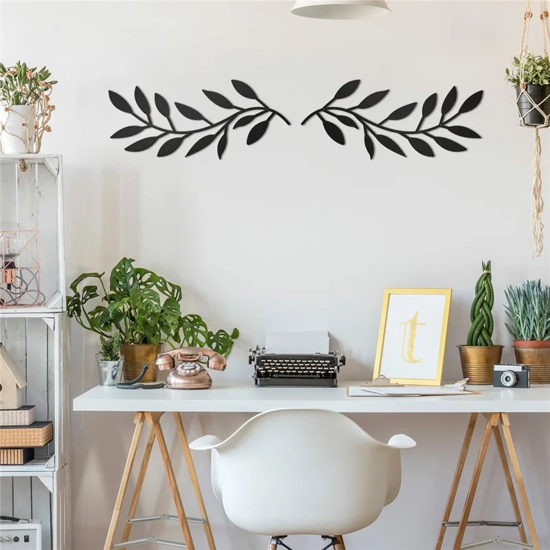 2 шт. Металлическое настенное искусство, декор в виде листьев и ветвей, скульптура оливкового дерева для гостиной / домашнего декора - BG-002-A