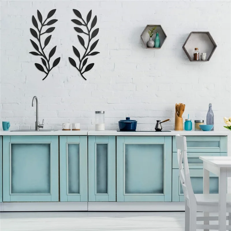 2 шт. Металлическое настенное искусство, декор в виде листьев и ветвей, скульптура оливкового дерева для гостиной / домашнего декора - BG-002-A
