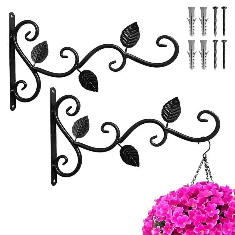 2 pièces de support mural en fer vintage, panier suspendu, style jardin, porte-pot de fleurs pour pots de fleurs, carillons éoliens, décorations