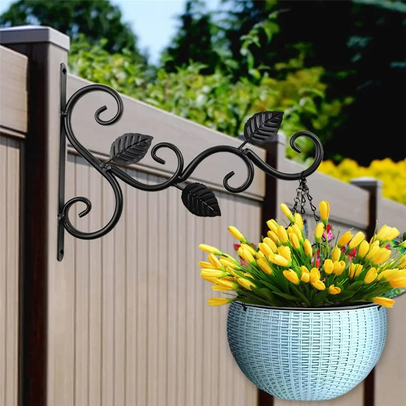 2 pièces de support mural en fer vintage, panier suspendu, style jardin, porte-pot de fleurs pour pots de fleurs, carillons éoliens, décorations