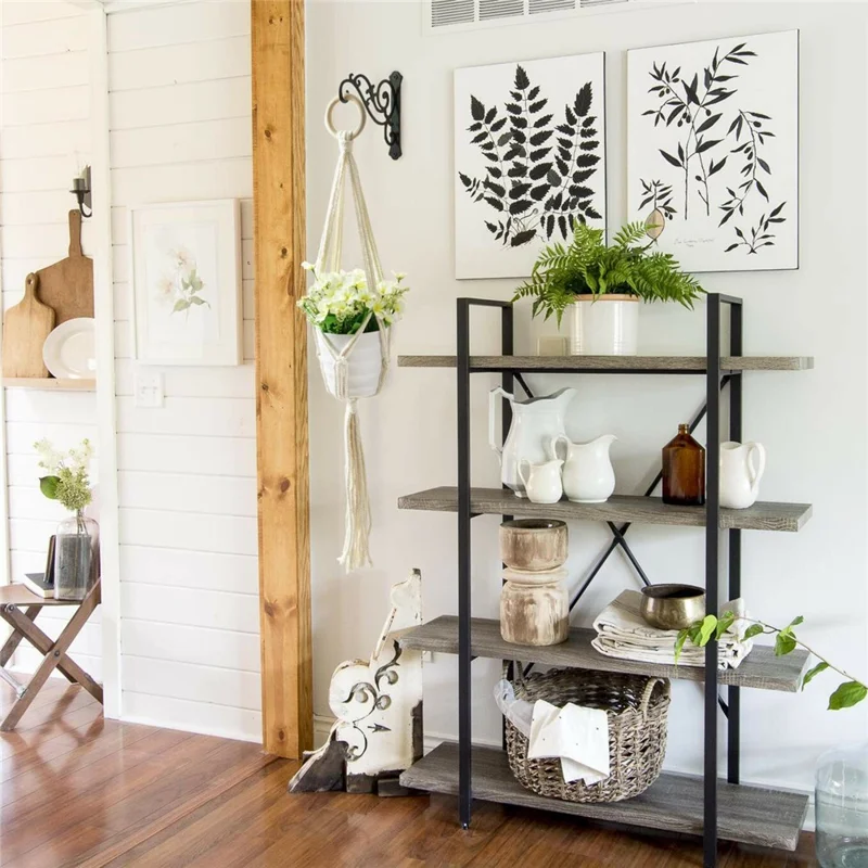 Væghængt jernblomsterstativ, minimalistisk retro hængende planteholder, holdbar balkonhænger til blomsterkrukker, vindklokker og dekorationer