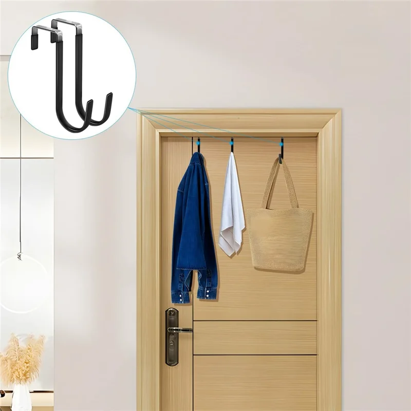 4 Pezzi Ganci in Acciaio al Carbonio da Appendere alla Porta, Appendini Metallici Antiruggine, Ganci per Ripostiglio Salvaspazio per Casa, Camera da Letto, Bagno, Cucina - Nero