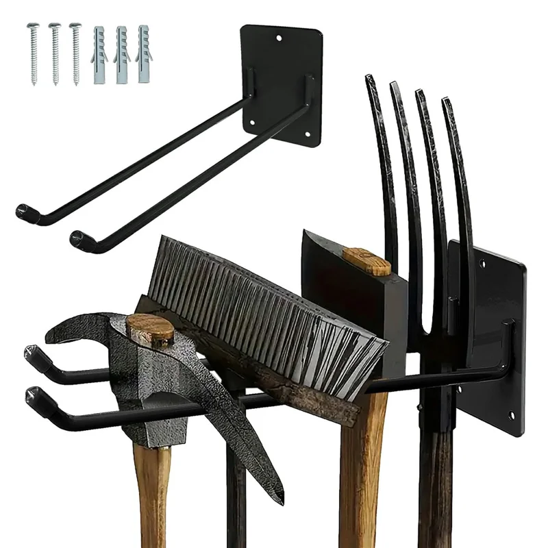 Prateleira de Armazenamento de Ferramentas para Jardim Montada na Parede, Cabide Resistente em Ferro, Organizador Resistente à Ferrugem para Jardim, Varanda, Garagem - Preto